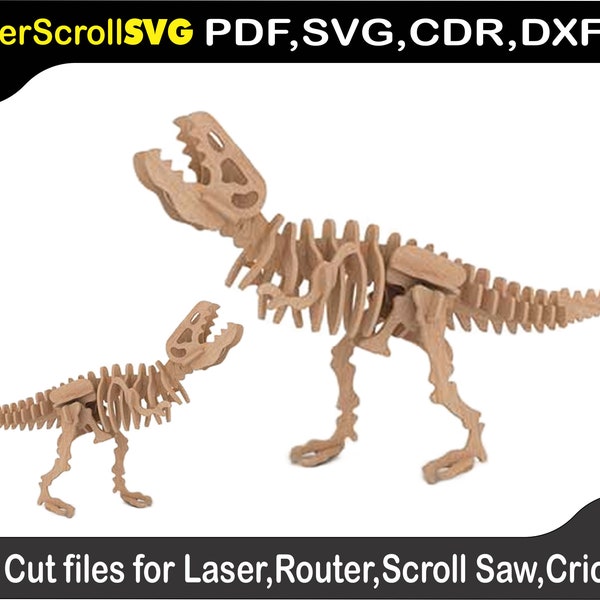 Tyrannosaurus Rex Kit B Dinosaur Digital Pattern Template file for Laser SVG DXF  Glowforge Scroll Saw, Plasma Cricut CNC Router,3d Puzzle