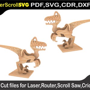 Velociraptor Toon Dinosaur Digital Pattern File for Laser SVG DXF CDR Glowforge Scroll Saw Plasma Cricut Silver Bullet 3D Puzzle Pattern