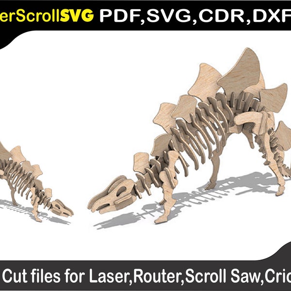 Stegosaurus Dinosaur Digital Pattern Template file for Laser SVG DXF CDR Glowforge Scroll Saw, Plasma Cricut Silver Bullet,3d Puzzle