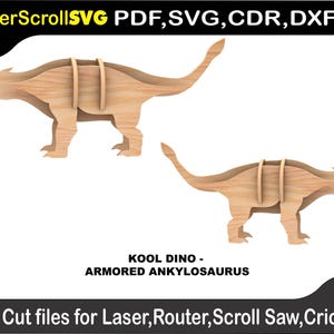 Ankylosaurus Armored Dinosaur Digital Pattern File Laser SVG DXF CDR Glowforge Scroll Saw Plasma Cricut Silver Bullet 3D Puzzle Kool Dino