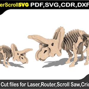Triceratops Dinosaurier Digitales Muster Vorlagendatei für Laser SVG DXF CDR Glowforge Dekupiersäge Laser Laser Cricut 3D Puzzle Muster