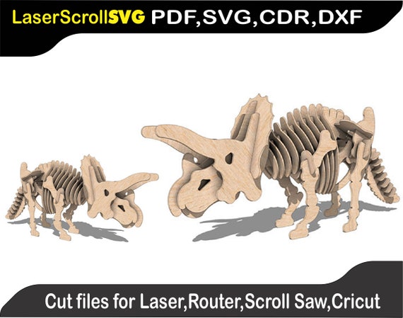 Triceratops Dinosaur Digital Pattern Template File for Laser SVG