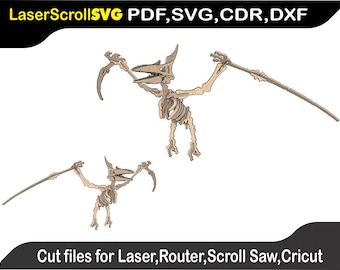 Pterodactyl Dinosaur Digital Pattern Template File for Laser SVG DXF CDR Glowforge Scroll Saw Plasma Cricut Silver Bullet 3D Puzzle Pattern