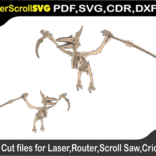 Pterodactyl Dinosaur Digital Pattern Template file for Laser SVG DXF CDR Glowforge Scroll Saw, Plasma Cricut Silver Bullet,3d Puzzle