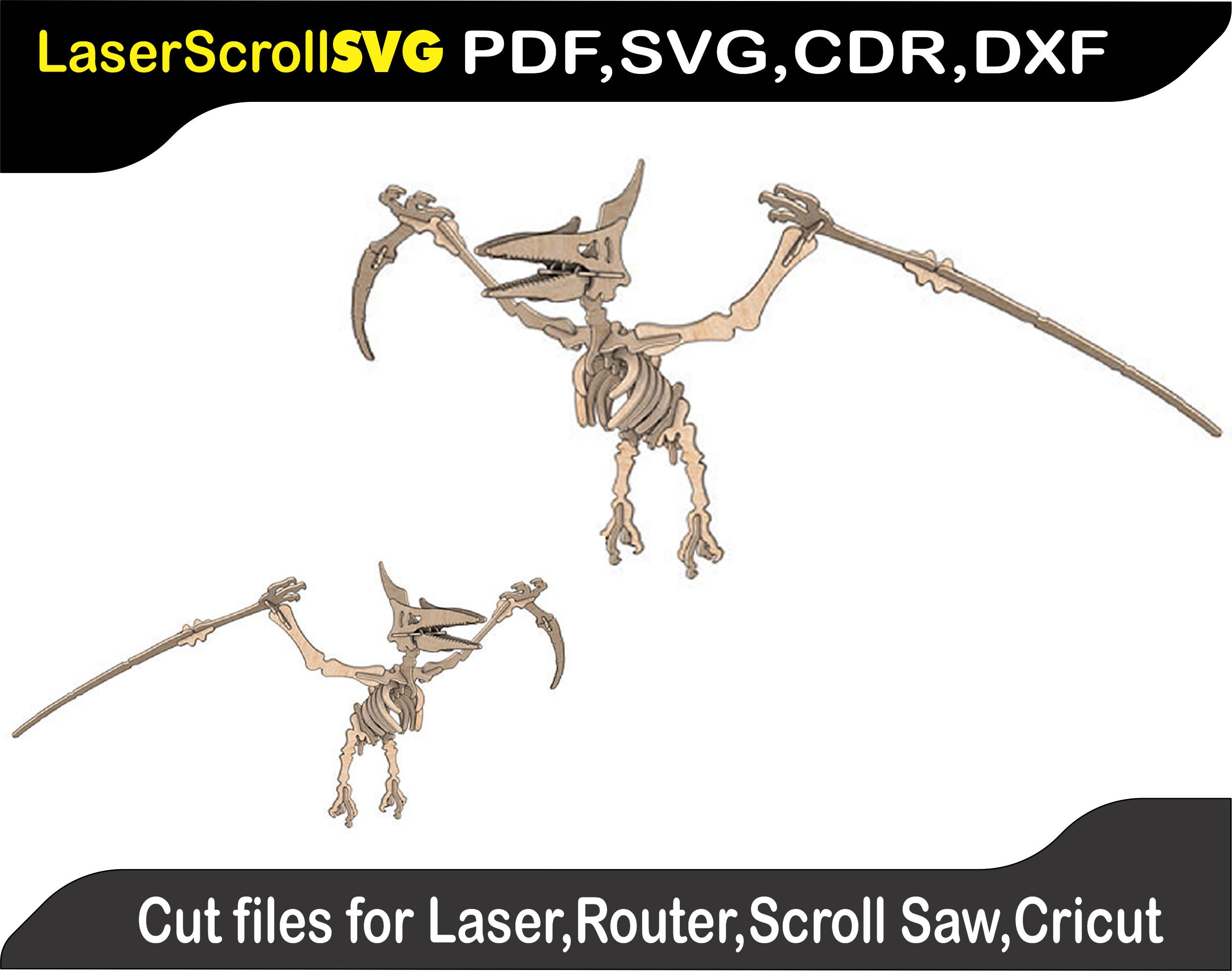 Pterodactyl Dinosaur Digital Pattern Template File for Laser SVG