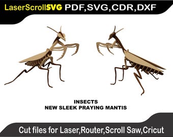 Neue Sleek Gottesanbeterin Insekt Digitale Muster-Datei Laser SVG DXF CDR Glowforge DekupiersägePlasma Cricut Silber Bullet 3D Puzzle Muster