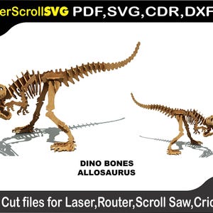 Modelo de padrão digital de dinossauro Allosaurus, arquivo Laser SVG DXF CDR Glowforge Scroll Saw Plasma Cricut Silver Bullet, padrão de quebra-cabeça 3D db