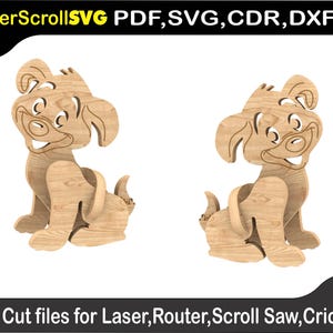 Gunta den Toon Dog Digital Mönsterfil Laser SVG DXF CDR Glowforge Scroll Saw Plasma Cricut Silver Bullet 3D Pusselmönster