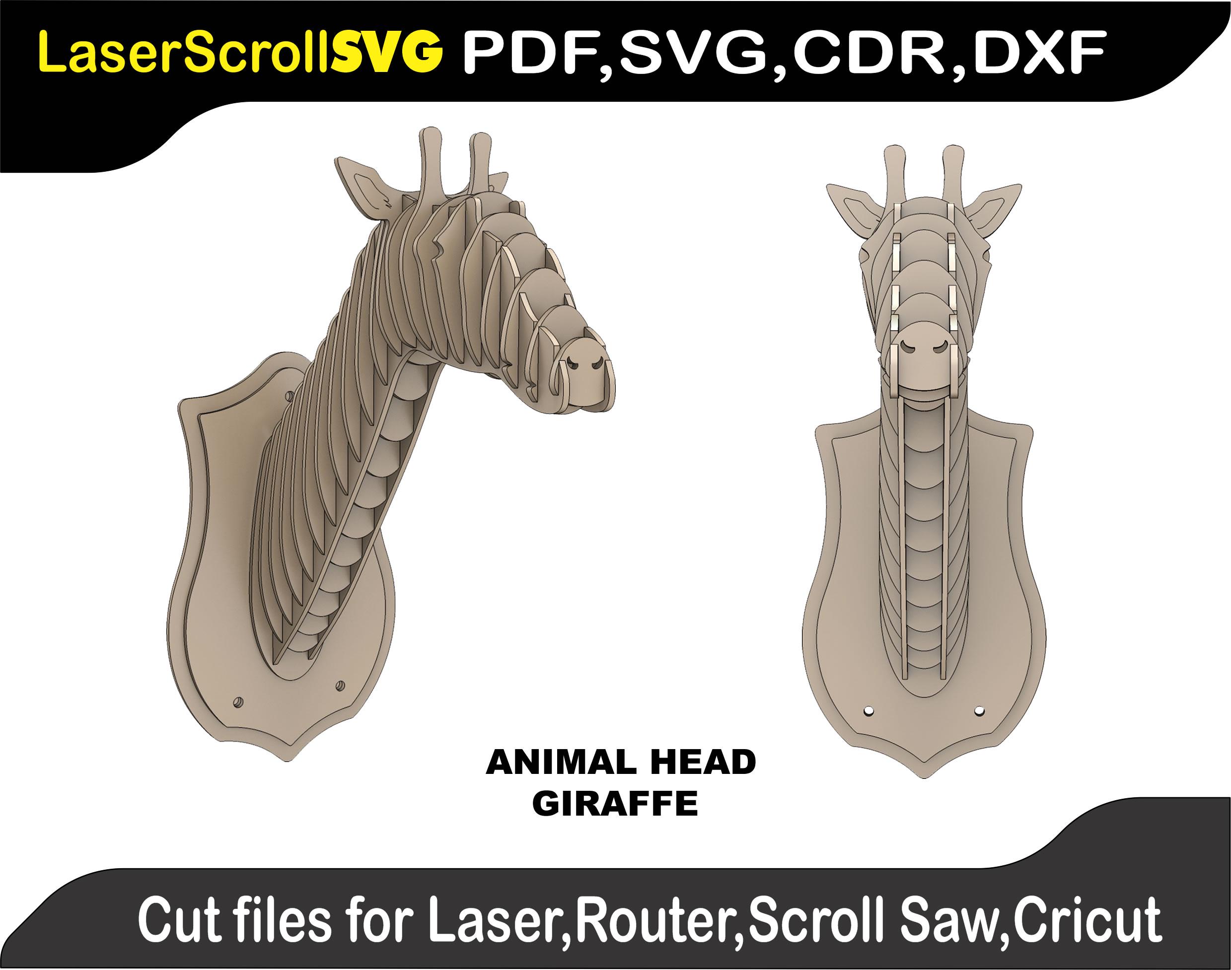 Giraffe Trophy Head Digital Pattern Template File for Laser SVG