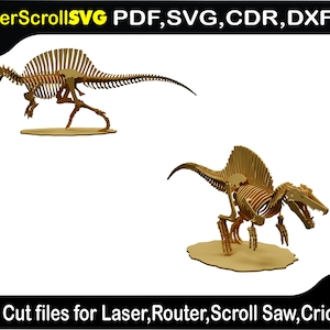 File modello modello digitale dinosauro Spinosaurus per Laser SVG DXF CDR Glowforge Scroll Saw Plasma Cricut Silver Bullet 3D Puzzle Pattern