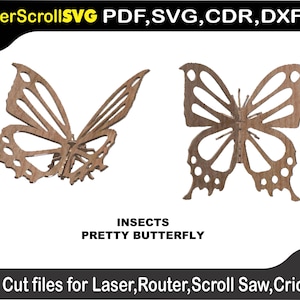 Lindo arquivo de padrão digital de inseto borboleta para laser SVG DXF CDR Glowforge Scroll Saw Plasma Cricut Silver Bullet 3D Puzzle Pattern