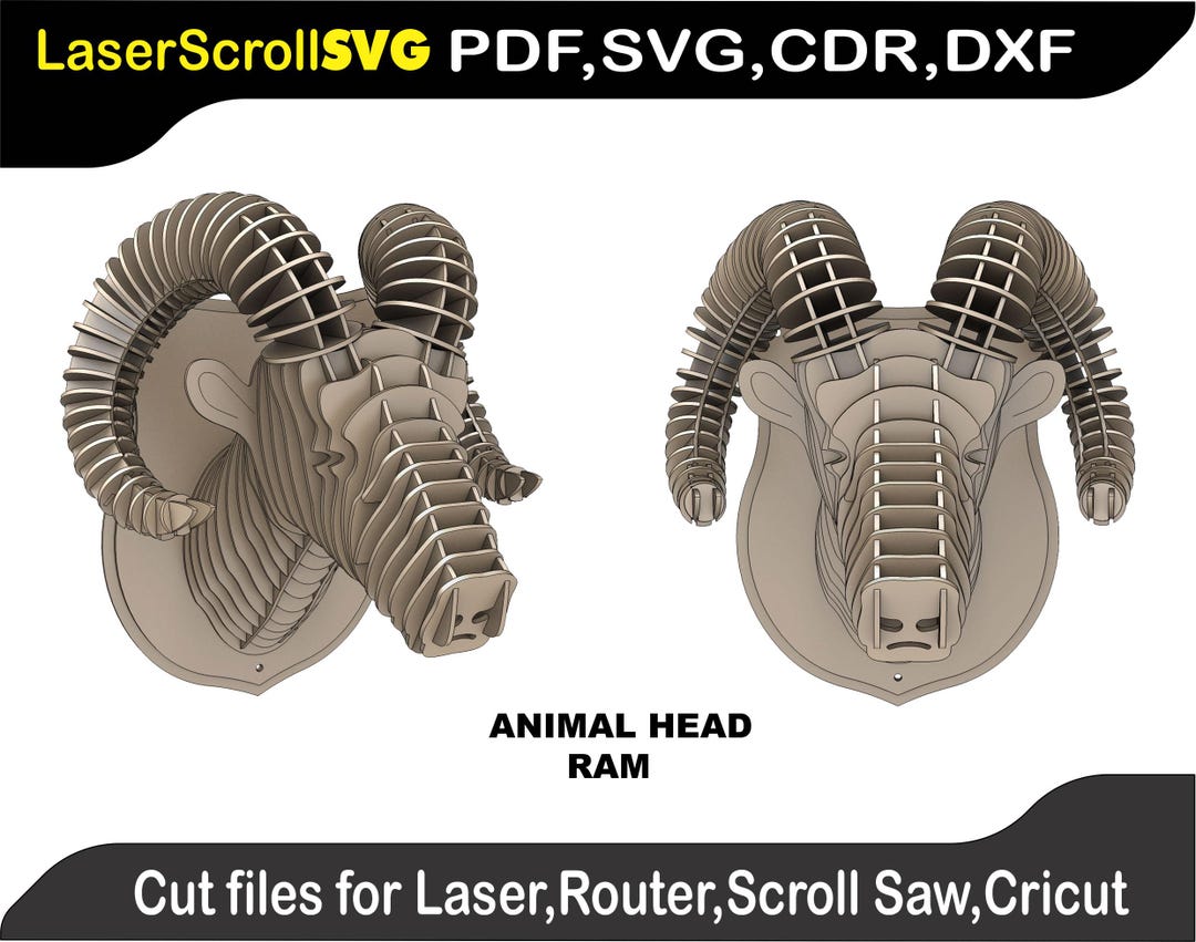 Ram Trophy Head Digital Pattern File for Laser SVG DXF CDR