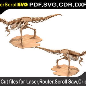 T-Rex Pose 2 Dinossauro Padrão Digital Arquivo de Modelo para Laser SVG DXF CDR Glowforge Scroll Saw Plasma Cricut Silver Bullet Padrão de Quebra-cabeça 3D