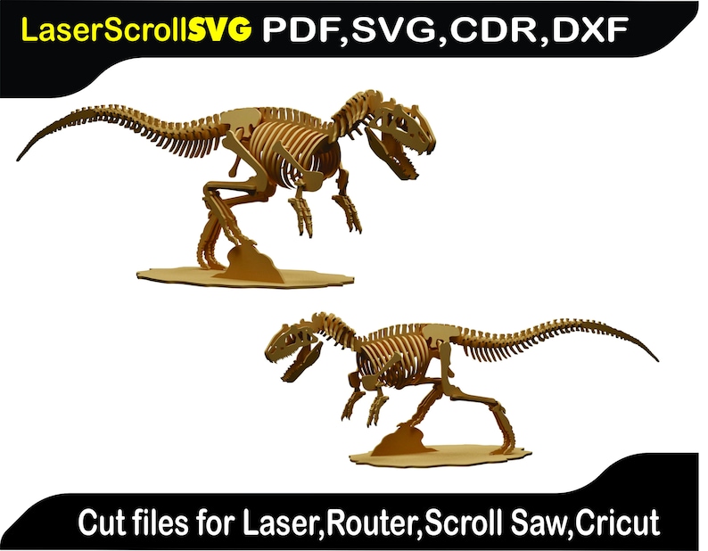 Allosaurus Dinosaur Digital Pattern Template File for Laser SVG DXF CDR ...