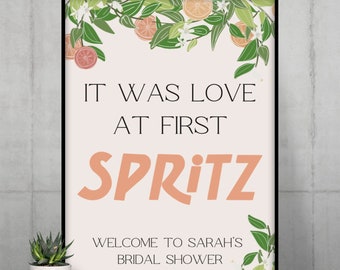 Love at First Spritz Bridal Shower Welcome Sign | Invitation | Wedding Template | Aperol Spritz | Citrus Theme