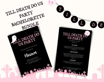 Till Death Do Us Party Bachelorette Invite Itinerary and Banner Bundle | Itinerary Template | Bachelorette Party Template | Spooky Bach