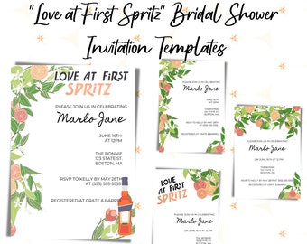 Love at First Spritz Bridal Shower Invite Bundle | Invitation | Wedding Template | Aperol Spritz | Citrus Theme