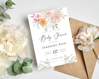 Watercolor Floral Baby Shower Invitation | Template | Customizable | Baby in Bloom