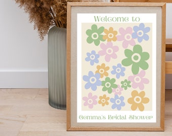 Retro Pastel Flower Welcome Sign | Bachelorette Party Decor | Template | Bridal Shower | Wedding Welcome