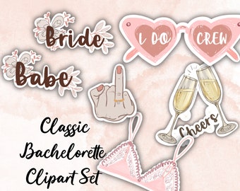 Classic Bachelorette Clipart Set | Themed Clipart Set for Bachelorette Party Favor | Engagement | Bridesmaid Gift | Bride & Bridesmaid Packs
