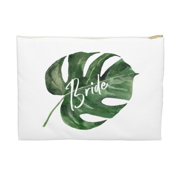 Bride Monstera Leaf Accessory Pouch | Bride Gift | Gift for Her | Bachelorette Favor | Makeup Bag | Cosmetic Bag | Bride to be
