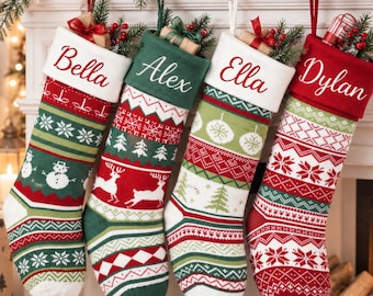 2026 Embroidered Christmas Stocking,Custom Name Christmas Stocking,Knitted Family Christmas Stocking,Christmas Stocking,Holiday Decor Gift