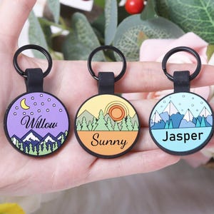 Designer Silent Personalized Dog ID Tag,Round Shape Silicone Dog Tag,Nature-Inspired Artwork Silent Dog Tag,Dog Collar Tag,Soundless Dog Tag