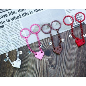 Custom Heart Keyring With Custom Colours,Basic Brick Heart Keychain Set,Colorful Matching keychains,Colour Couples Keyring,Girlfriend Gift