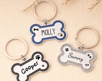 Dog ID Tag Custom Engraved Personalized Name & Text,Glitter Bone Shape Pet Tag for Dogs Cats,Dog Name Tags，Dog Collar Tag, Puppy Dog Tag