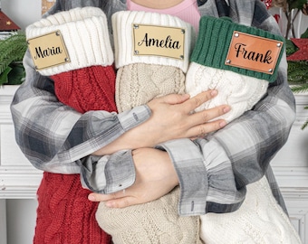 Medias navideñas tejidas personalizadas, medias familiares personalizadas con nombre 2025, medias con monograma, regalo de decoración navideña, juego de medias familiares