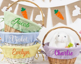 Personalized Easter Basket Liner, Custom Name Embroidered Liner, Seersucker Easter Basket Liner, Kids Easter Gift for Boys Girls