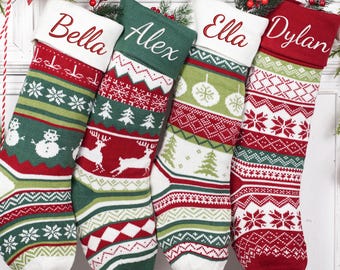 Bestickter Weihnachtsstrumpf 2026, Weihnachtsstrumpf mit individuellem Namen, gestrickter Familienweihnachtsstrumpf, Weihnachtsstrumpf, Geschenkidee für die Feiertage