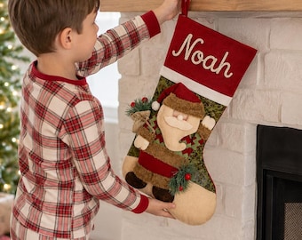 Custom Name Christmas Stocking, 3D Santa Snowman Reindeer Family Holiday Decor