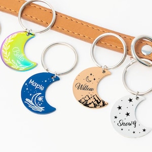 Celestial Moon & Stars huisdier-ID-tag - gepersonaliseerde gegraveerde hond kattenhalsband bedel - duurzaam roestvrij staal aangepast huisdier naamplaatje cadeau