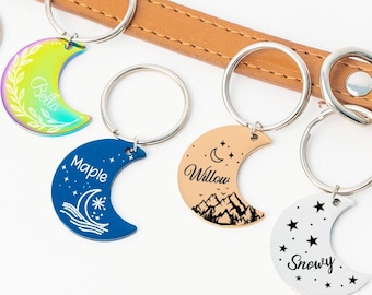 Targhetta identificativa per animali domestici con luna e stelle celestiali - Ciondolo personalizzato inciso per collare di cane e gatto - Targhetta regalo con nome personalizzato per animali domestici in acciaio inossidabile resistente