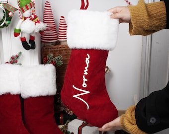 Custom Red Christmas Stockings Personalized 2025 Red Plush Family Christmas Stockings, Monogram Stocking, Holiday Decor Gift, Xmas Ornament