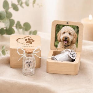 Memorial de madeira artesanal para animais de estimação, caixa personalizada para guardar cinzas de animais de estimação, presente personalizado para perda de cães e gatos, lembrança em memória do animal de estimação, presente de condolências para animais de estimação. imagem 3