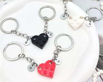 Personalized Heart Keychain Set, Initial Matching Keychains, Couple Boyfriend Girlfriend Gift，custom Initial keychain for her/ Friend/Couple