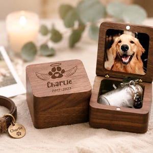 Individuell gravierte Haustier-Gedenkbox, Andenken aus Holz aus Haustierasche, personalisiertes Beileidgeschenk für Katzen und Hunde, Haustierfell-Denkmal, herzliches Geschenk für Haustierverlust Bild 2
