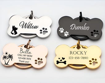 Cute Dog Tag Personalized for Dog, Custom Bone Dog Tags, Dog Name Tags, Dog Collar Tag, Puppy Dog Tag, Customized Stainless Steel Pet ID Tag