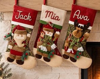 Personalized Christmas Stocking with Name, 3D Santa Snowman or Reindeer Mantel Decor