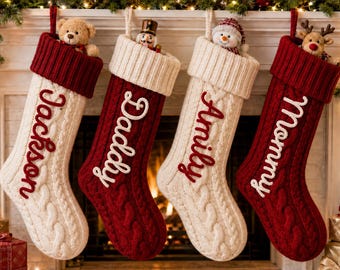 Personalized Knit Christmas Stocking: 2026 Christmas Family Stockings,Knitted Christmas Stockings with Name,Monogram Stocking, Holiday Decor