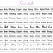 May include: A chart showing 10 different font styles for the names Luna, Bella, Whiskey, Copper, Jenny, Sunny, Oliver, Mabel, Rocky, and Grimme. The font styles range from cursive to bold and all caps.