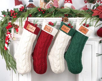 2025 Personalized Knitted Christmas Stockings,Family Stockings With Name,Leather Patch Stocking,Monogram Stocking,Holiday Decor Gift