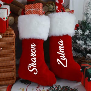 Custom Name Christmas Stocking,Personalized Red Plush Xmas Stocking,2024 Family Holiday Decor,Christmas Gifts, Monogram Stocking,Decor Gift