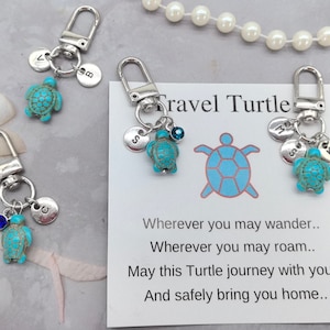 Personalised turtle keychain,turtle keyring,Personalised Gift,travel turtle bag charm,good luck charm Mom's gift,sea turtle lover gift ideas image 1