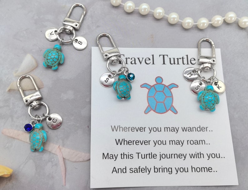 Personalised turtle keychain,turtle keyring,Personalised Gift,travel turtle bag charm,good luck charm Mom's gift,sea turtle lover gift ideas image 1