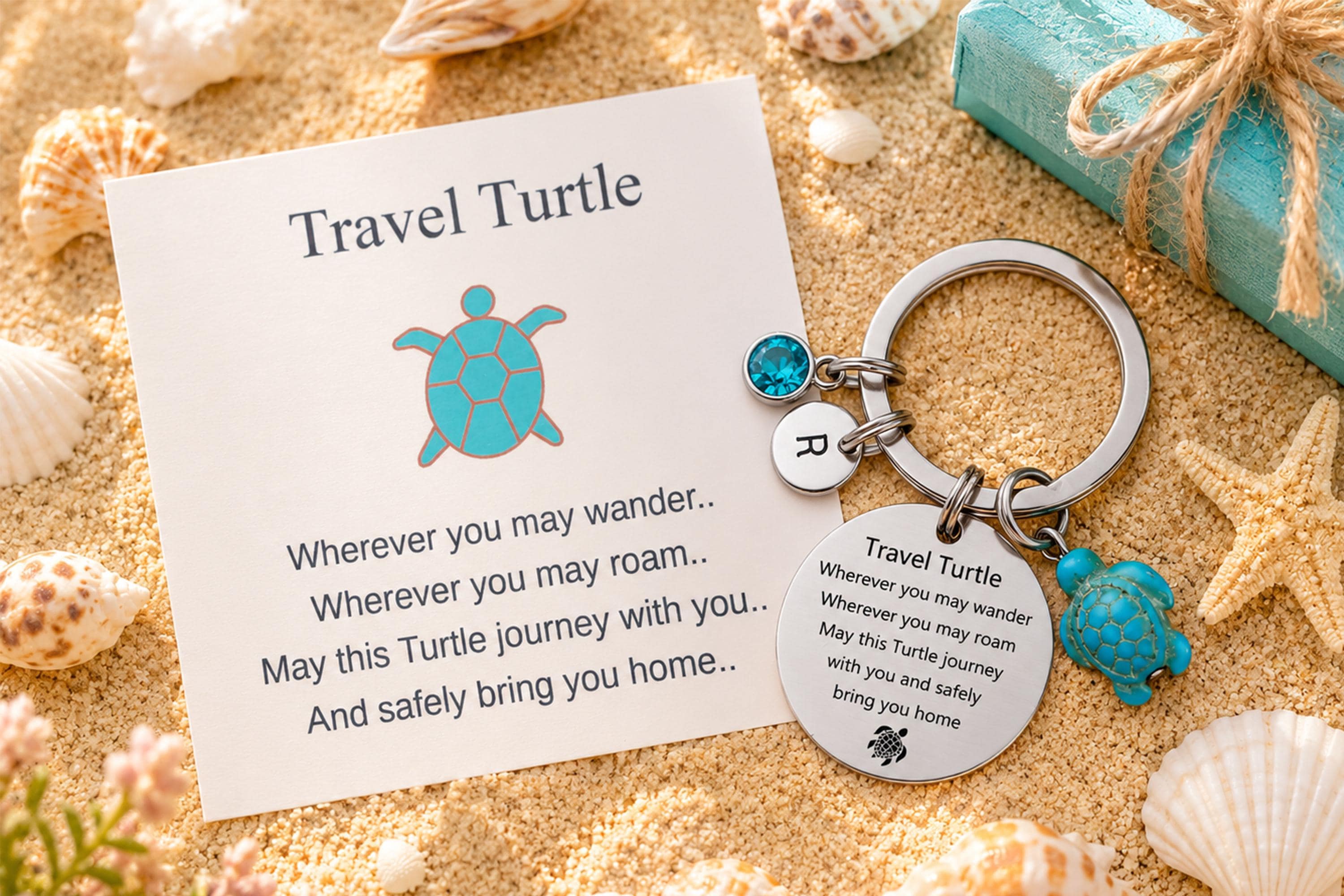 Turtle Keychain,turtle Keyring With Birthstones and Initials Unique Sea ...