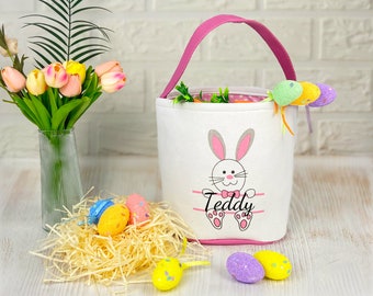 Panier de Pâques personnalisé, seau de Pâques pour enfants, sac de Pâques monogramme, panier lapin, cadeaux de Pâques filles garçons, panier avec nom, sac cadeaux de Pâques