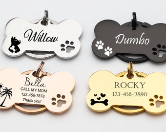 Cute Dog Tag Personalized for Dog, Custom Bone Dog Tags, Dog Name Tags, Dog Collar Tag, Puppy Dog Tag, Customized Stainless Steel Pet ID Tag